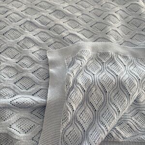 Crate & Barrel Knit Baby Blanket Organic Cotton Pale Blue Pointelle Soft 48”x45”